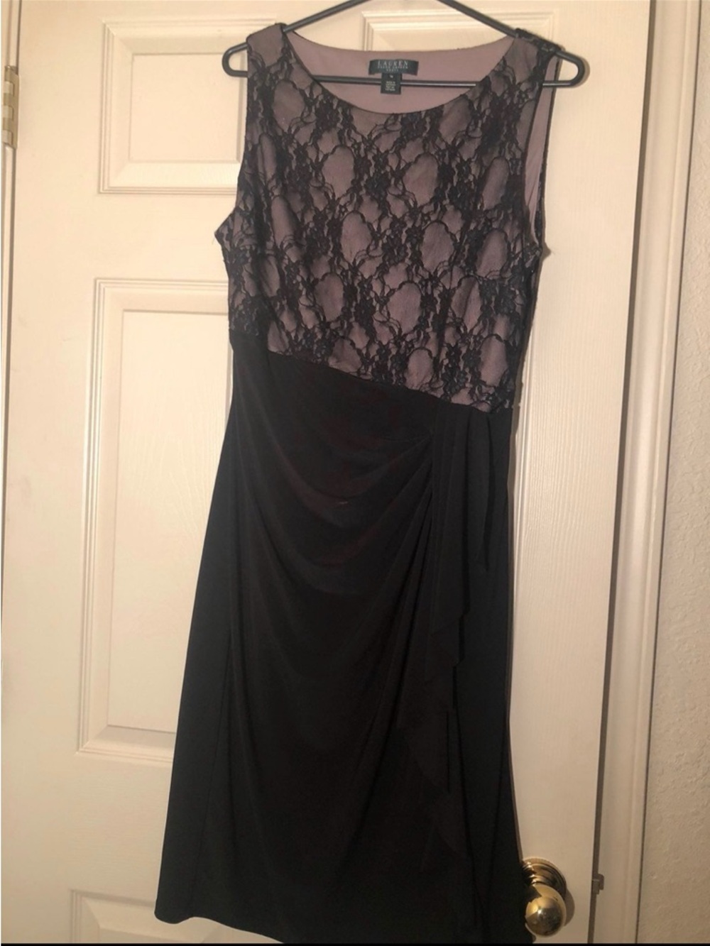 Ralph Lauren Black and Mauve Lace-Overlay Midi Dress